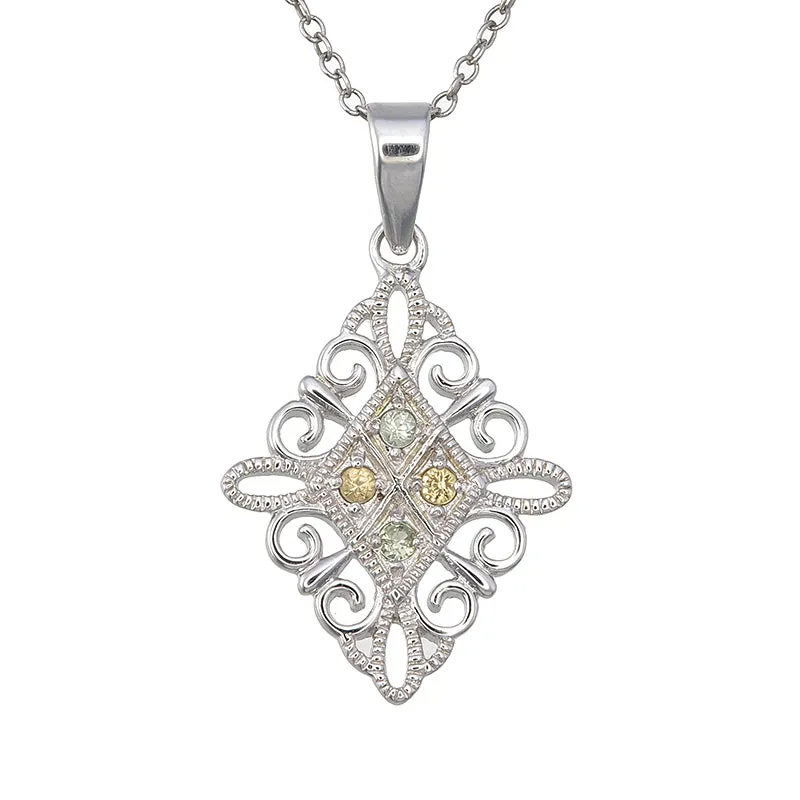 0.09 cttw Green And Yellow Sapphire Pendant Necklace Brass With Rhodium Plating