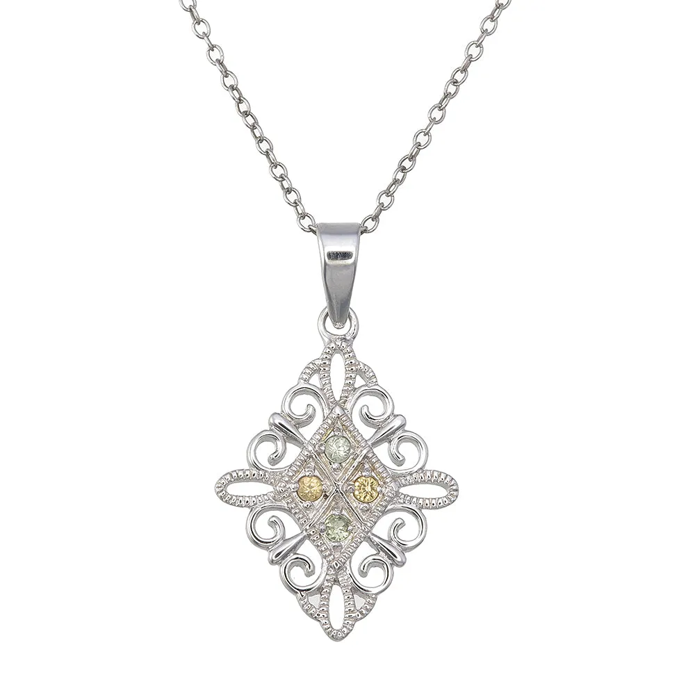 0.09 cttw Green And Yellow Sapphire Pendant Necklace Brass With Rhodium Plating