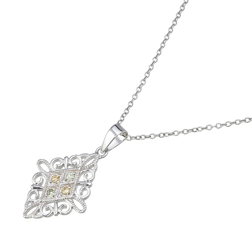 0.09 cttw Green And Yellow Sapphire Pendant Necklace Brass With Rhodium Plating