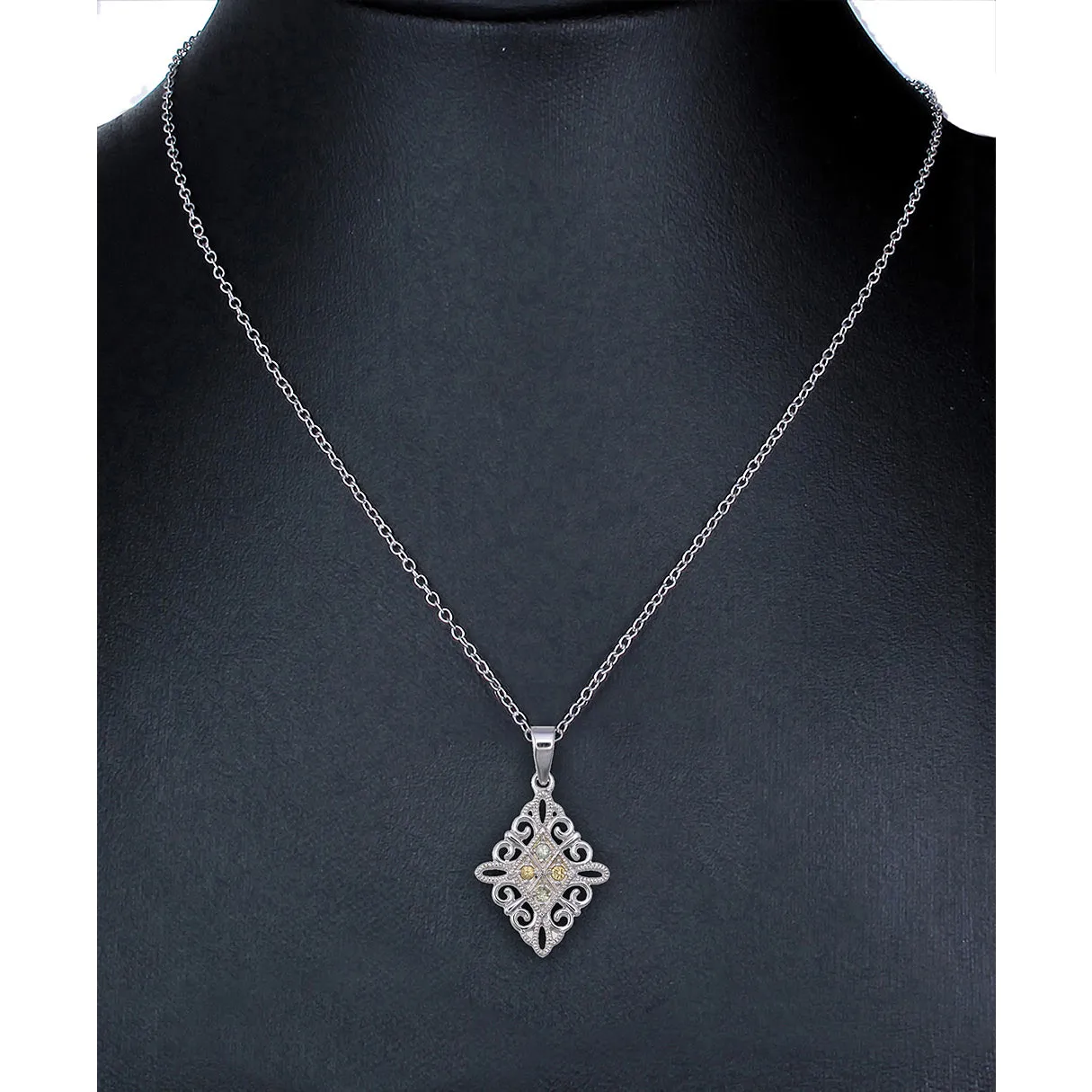 0.09 cttw Green And Yellow Sapphire Pendant Necklace Brass With Rhodium Plating