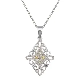 0.09 cttw Green And Yellow Sapphire Pendant Necklace Brass With Rhodium Plating