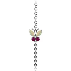 0.6 Carat 14K Solid White Gold Coming Down Love Opal Ruby Bracelet