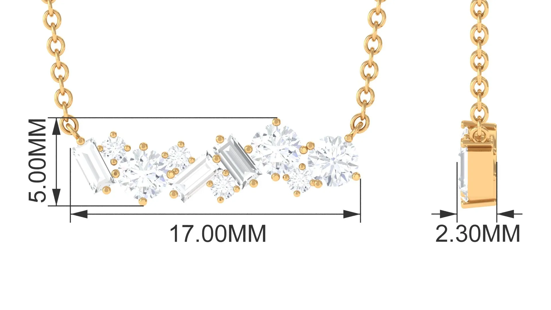 0.75 CT Round and Baguette Cut Moissanite Cluster Bar Necklace
