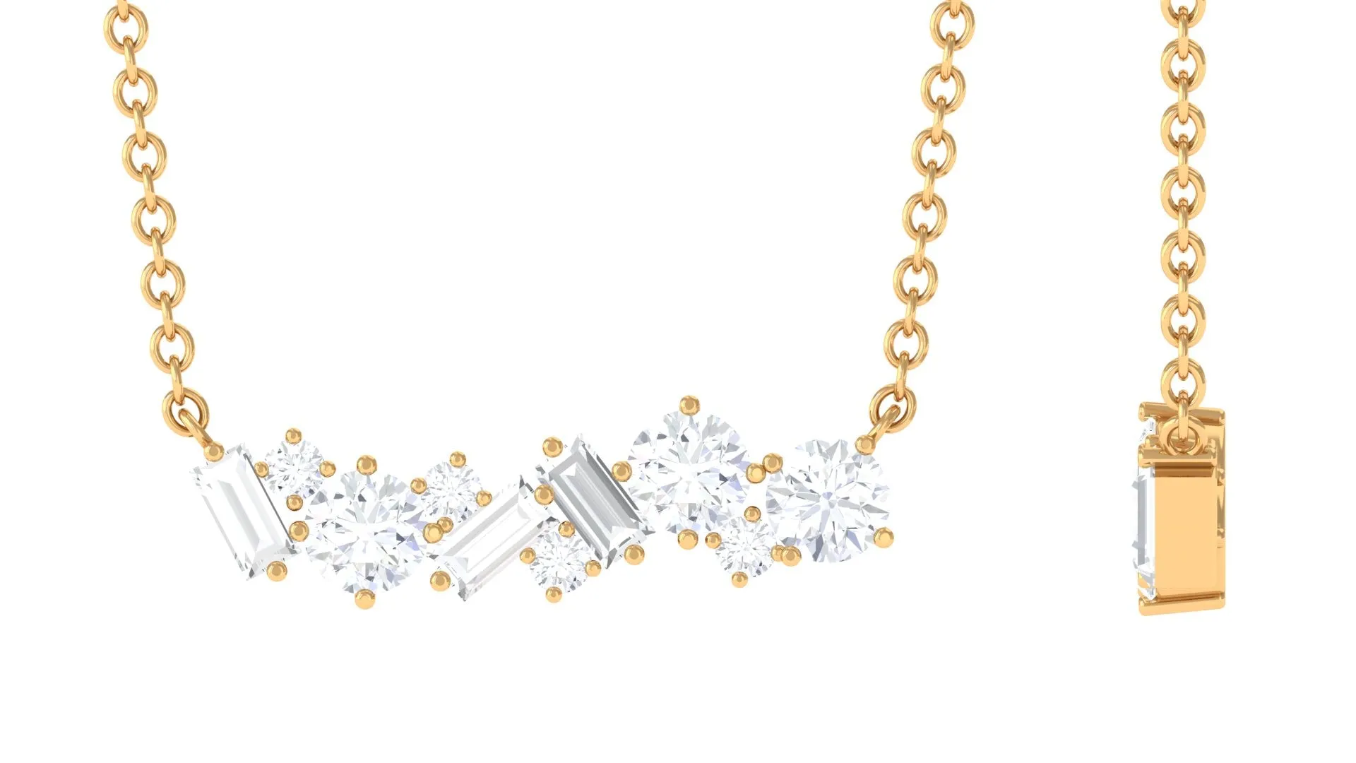 0.75 CT Round and Baguette Cut Moissanite Cluster Bar Necklace