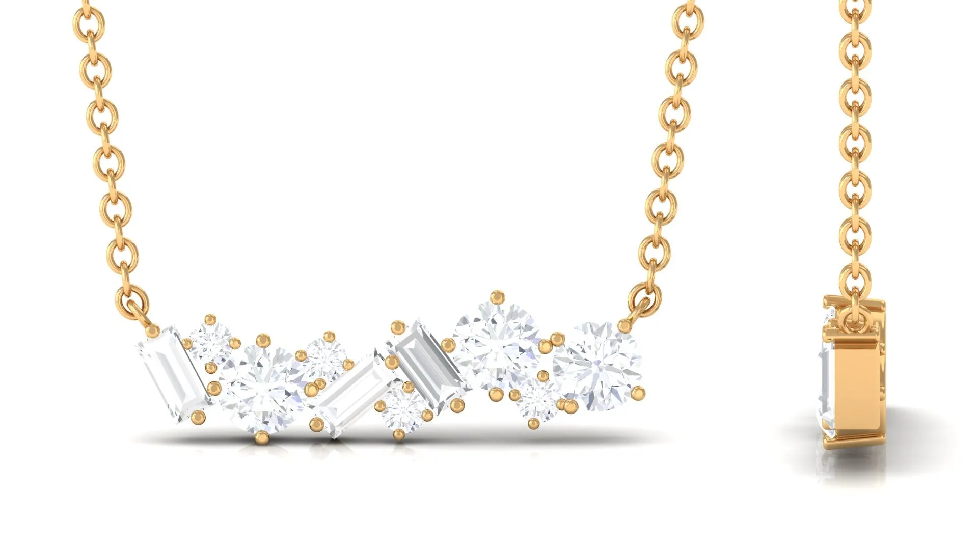 0.75 CT Round and Baguette Cut Moissanite Cluster Bar Necklace