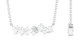 0.75 CT Round and Baguette Cut Moissanite Cluster Bar Necklace