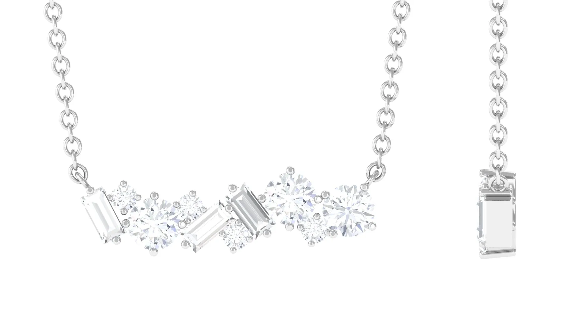 0.75 CT Round and Baguette Cut Moissanite Cluster Bar Necklace