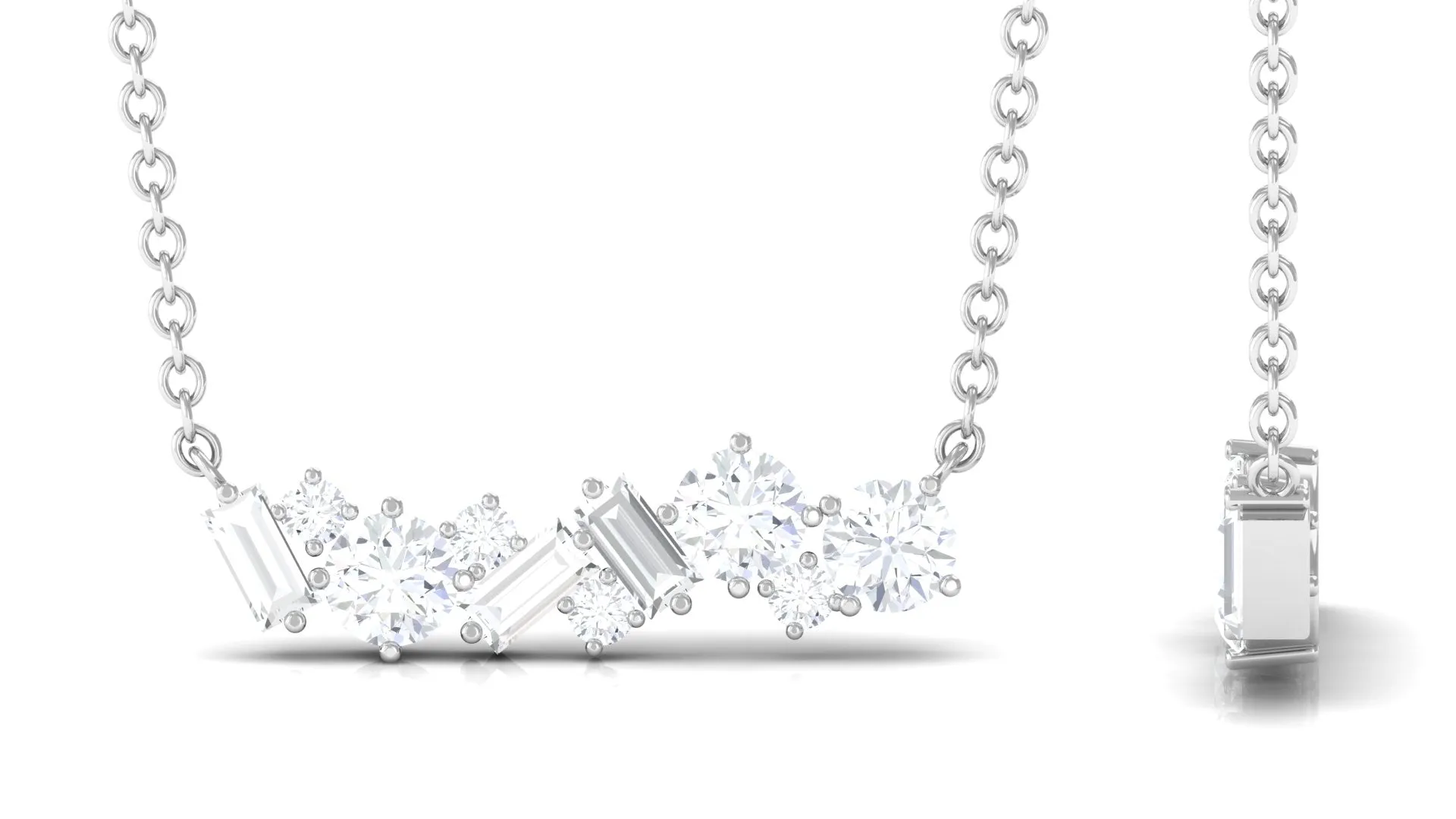0.75 CT Round and Baguette Cut Moissanite Cluster Bar Necklace
