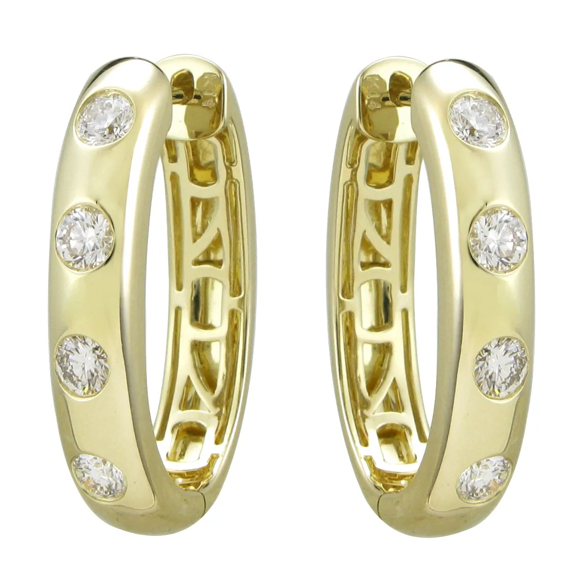 0.89ct tw Burnish Set Diamond Station Hoop Earrings