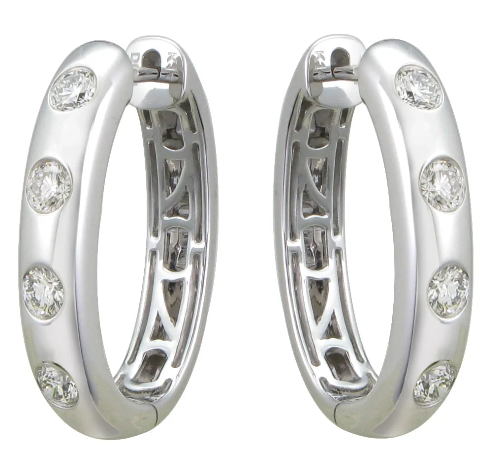 0.89ct tw Burnish Set Diamond Station Hoop Earrings