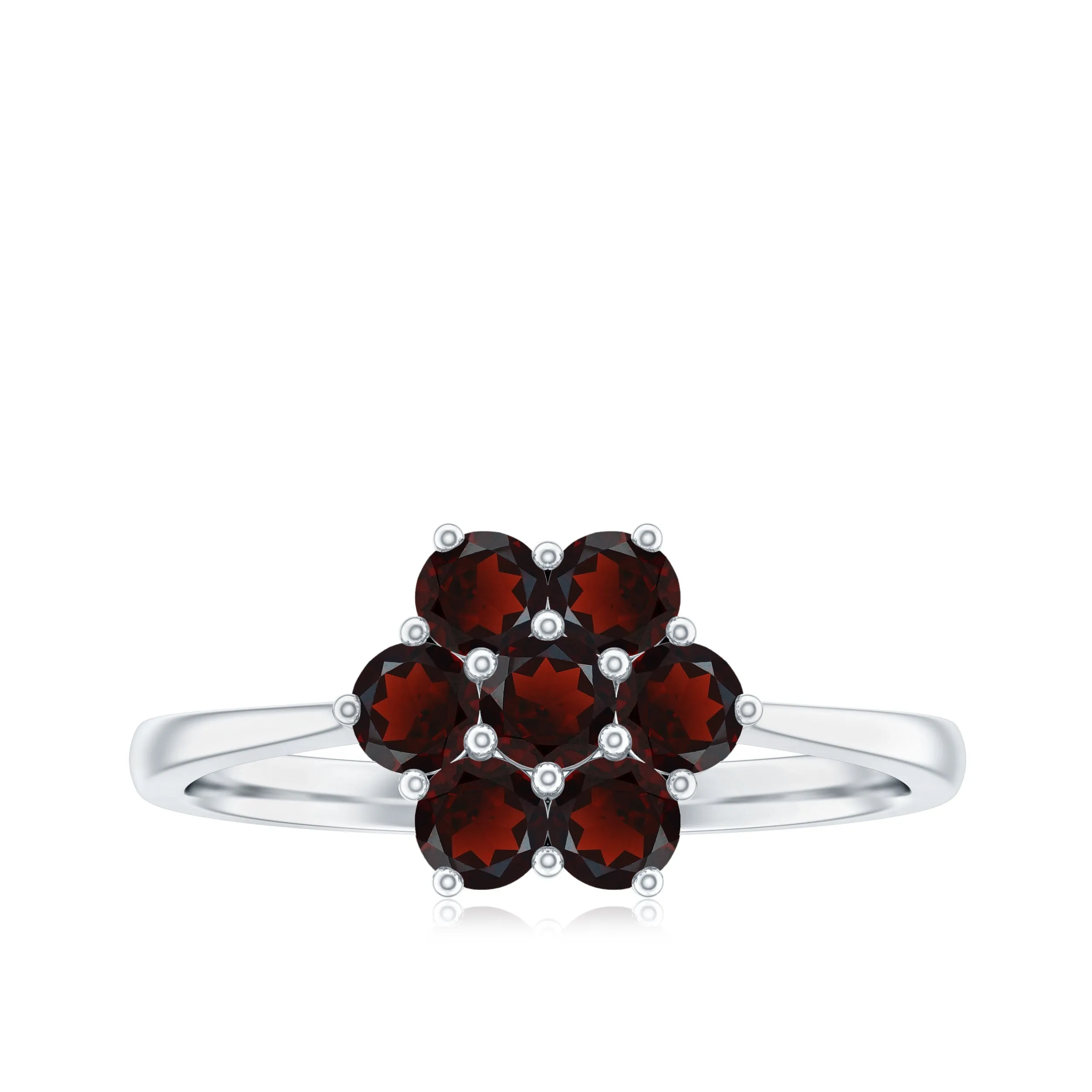 1 CT Round Shape Garnet Cluster Flower Ring