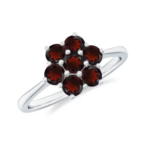 1 CT Round Shape Garnet Cluster Flower Ring