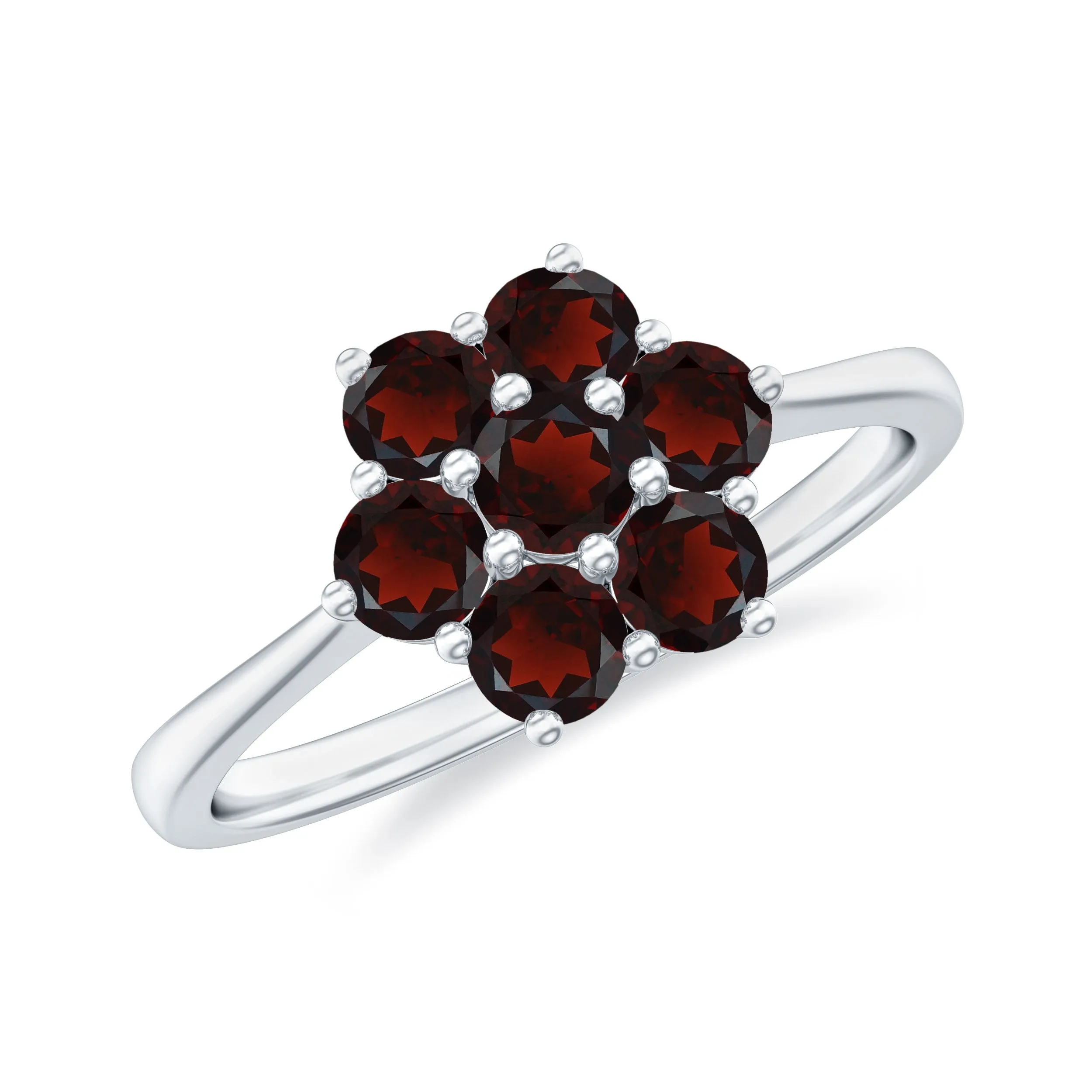1 CT Round Shape Garnet Cluster Flower Ring