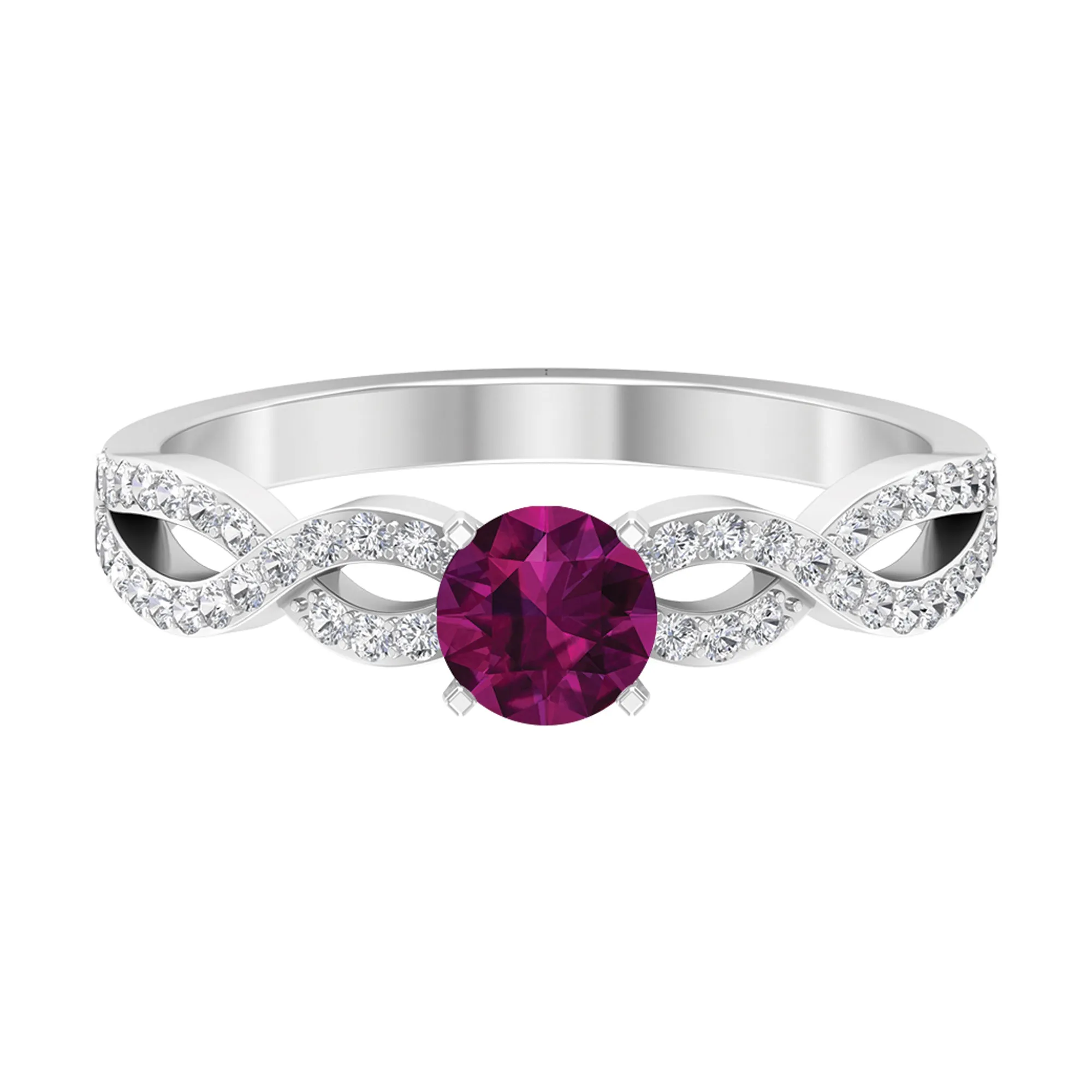 1 CT Round Shape Rhodolite and Diamond Criss Cross Ring