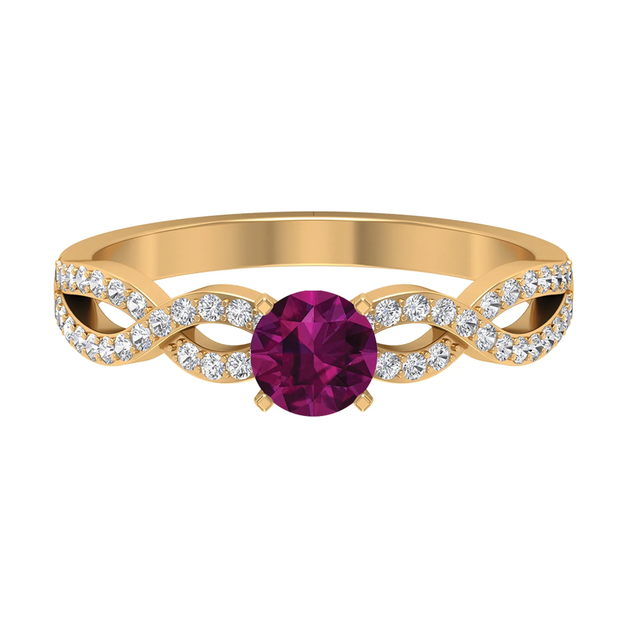1 CT Round Shape Rhodolite and Diamond Criss Cross Ring