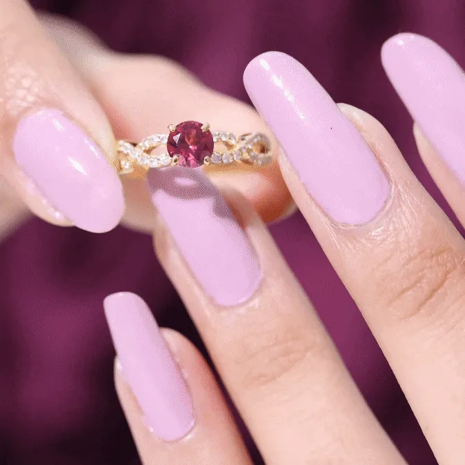 1 CT Round Shape Rhodolite and Diamond Criss Cross Ring