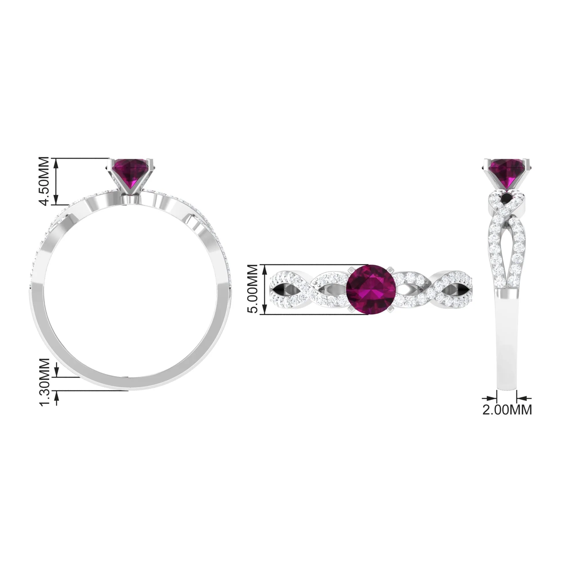 1 CT Round Shape Rhodolite and Diamond Criss Cross Ring