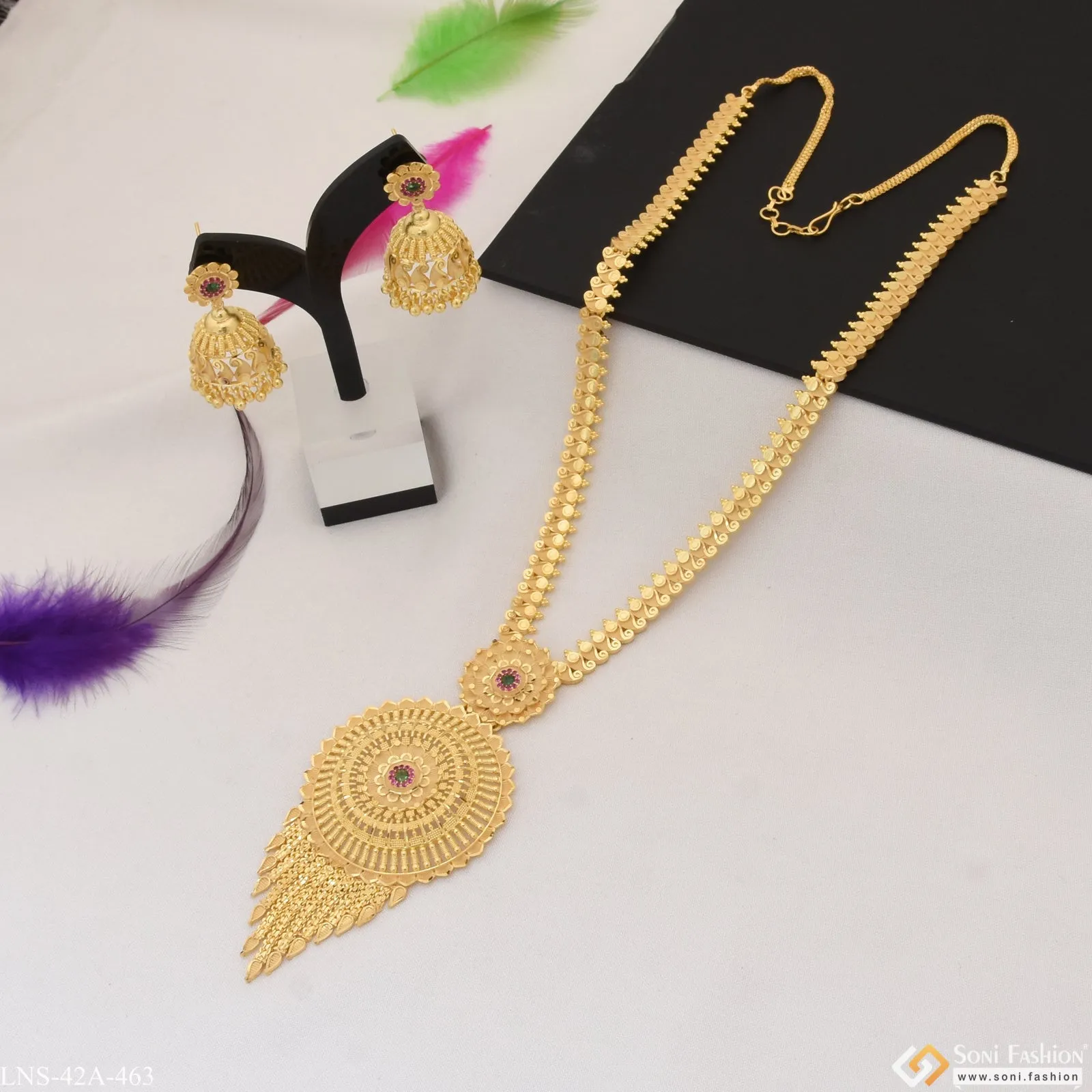1 Gram Gold Plated Artisanal Design Gold Plated Necklace Set for Women - Style A463