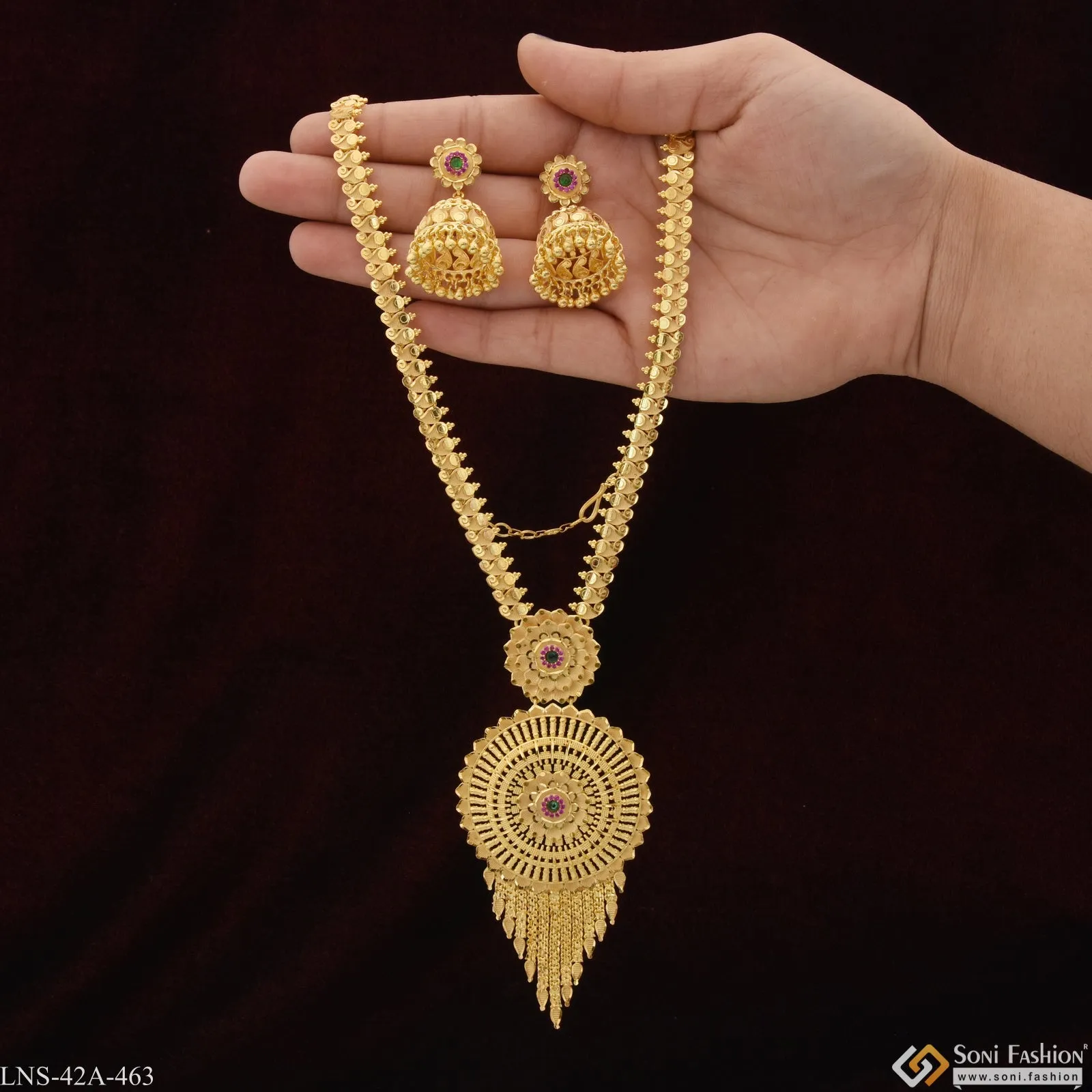 1 Gram Gold Plated Artisanal Design Gold Plated Necklace Set for Women - Style A463