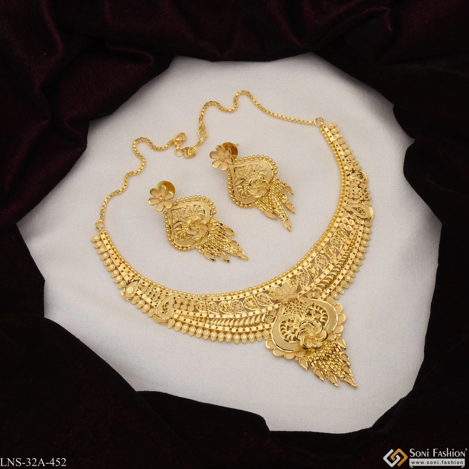 1 Gram Gold Plated Best Quality Gold Plated Necklace Set for Women - Style A452