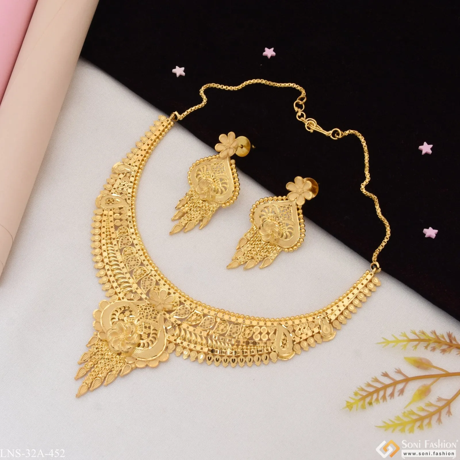 1 Gram Gold Plated Best Quality Gold Plated Necklace Set for Women - Style A452