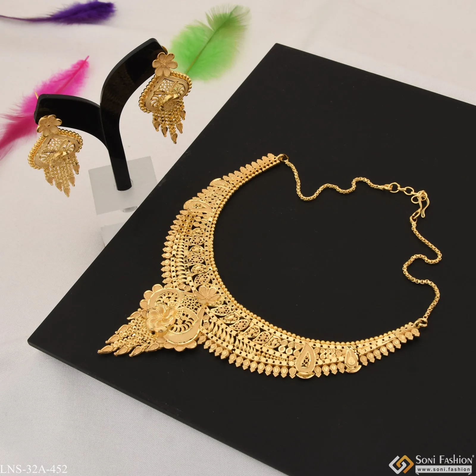 1 Gram Gold Plated Best Quality Gold Plated Necklace Set for Women - Style A452