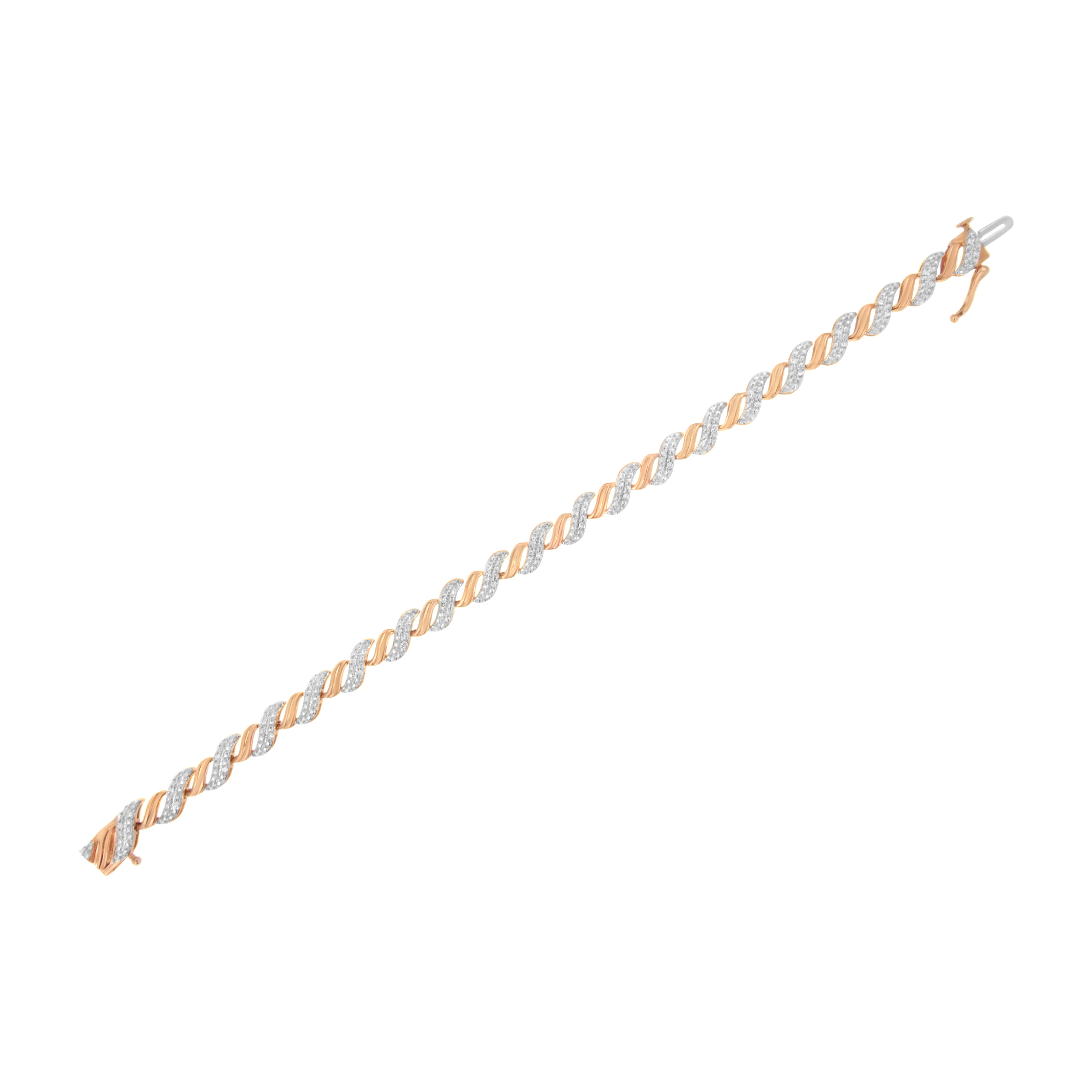10K Rose Gold Plated .925 Sterling Silver 1/4 cttw Prong Set Round-Cut Diamond "S" Link Bracelet