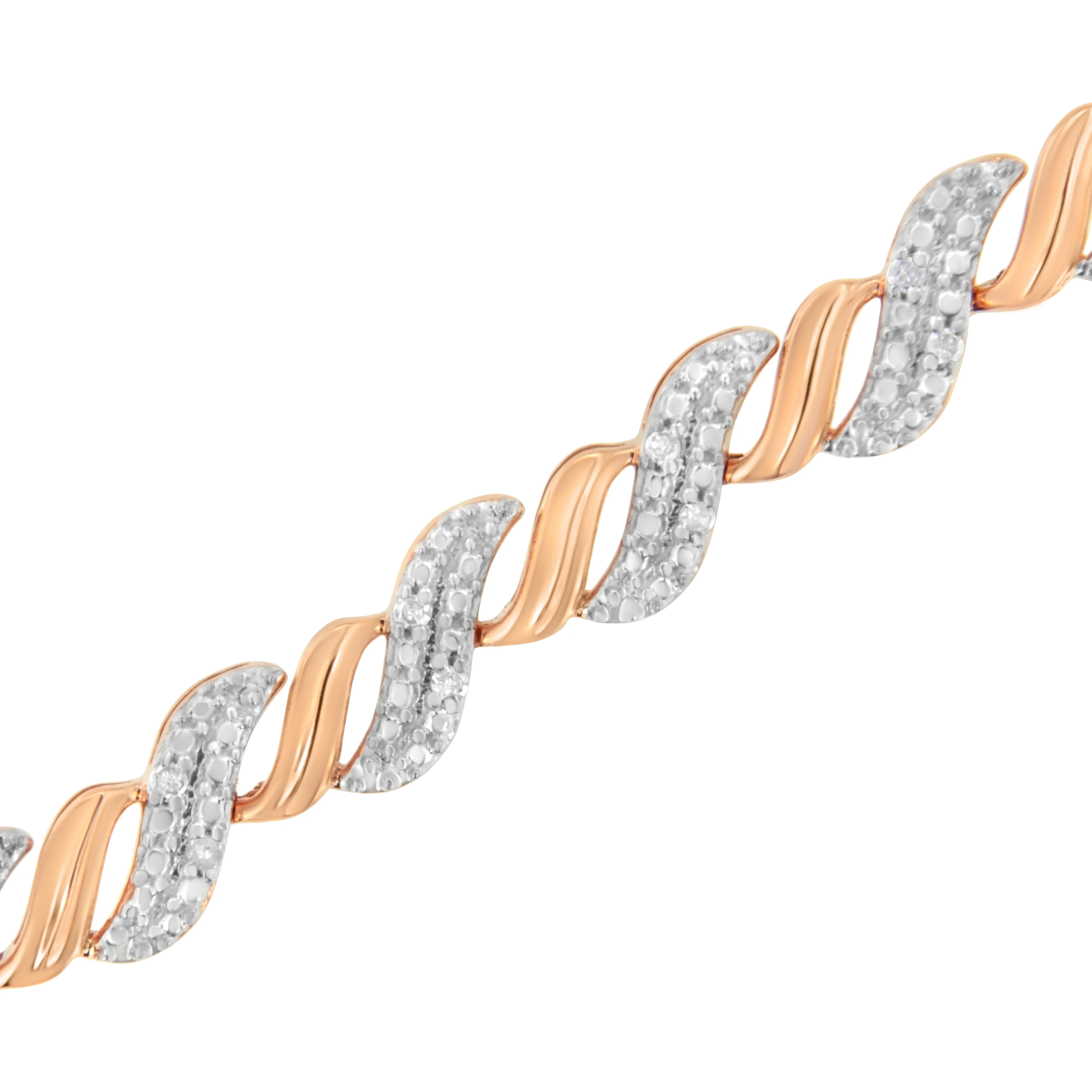 10K Rose Gold Plated .925 Sterling Silver 1/4 cttw Prong Set Round-Cut Diamond "S" Link Bracelet