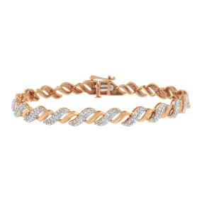 10K Rose Gold Plated .925 Sterling Silver 1/4 cttw Prong Set Round-Cut Diamond "S" Link Bracelet