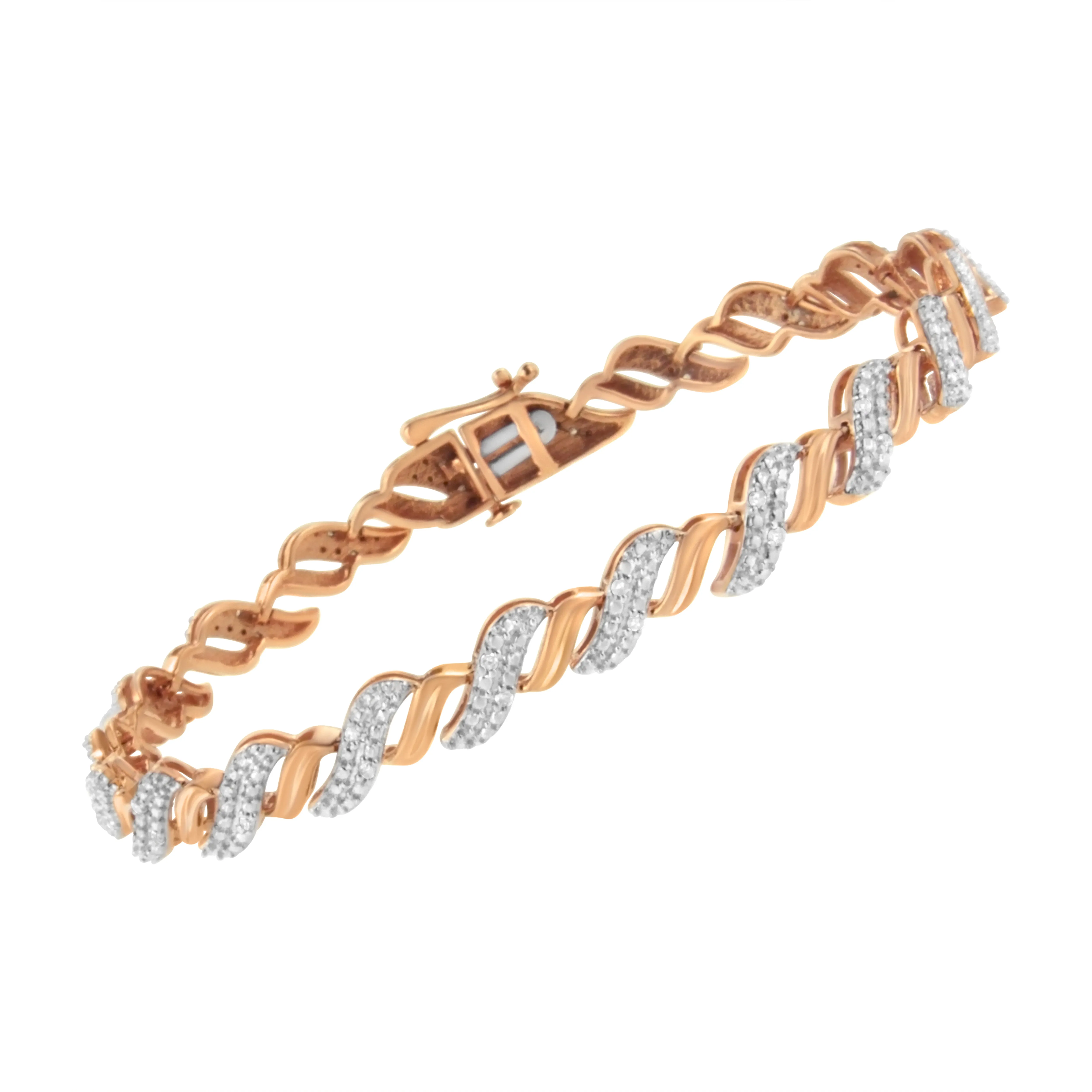 10K Rose Gold Plated .925 Sterling Silver 1/4 cttw Prong Set Round-Cut Diamond "S" Link Bracelet
