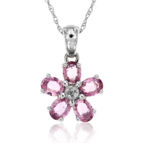 10k White Gold Pink Sapphire and Diamond Gemstone Pendant with 16" Chain.