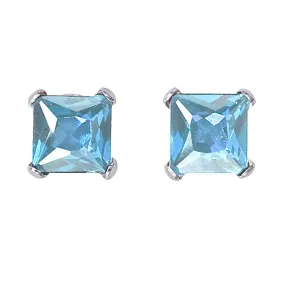 10k White Gold Plated 1 Carat Square Created Aquamarine Sapphire Stud Earrings