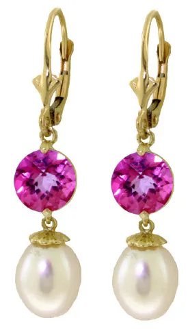 11.1 Carat 14K Solid White Gold Take Responsibility Pearl Pink Topaz Earrings
