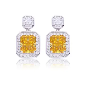 13.5Carat Rectangle Yellow Zircon Halo Drop Earrings