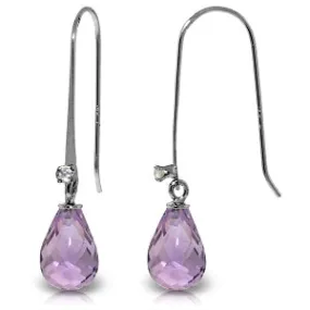 1.38 Carat 14K Solid White Gold Fish Hook Earrings Diamond Amethyst