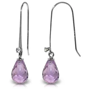 1.38 Carat 14K Solid White Gold Fish Hook Earrings Diamond Amethyst