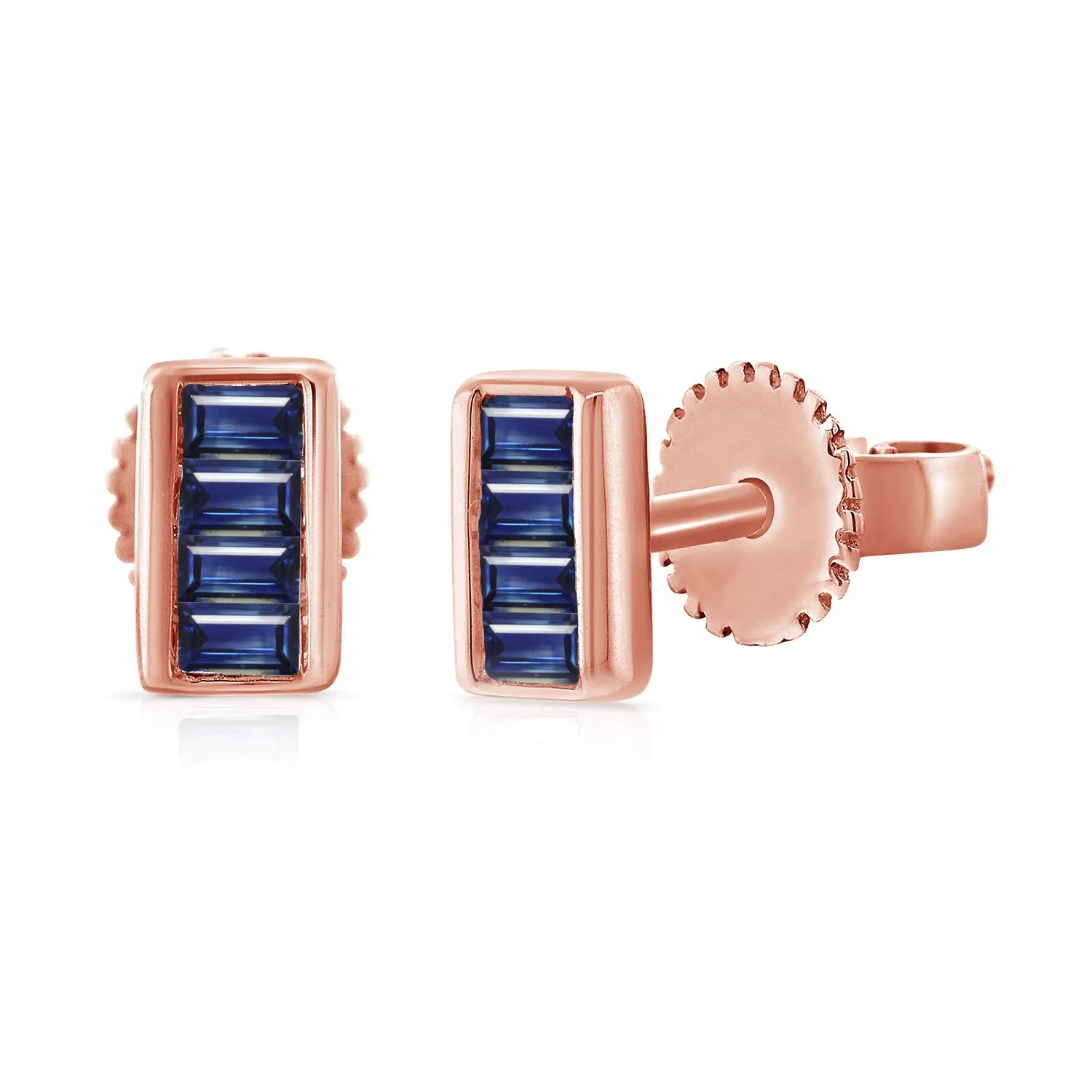 14k Gold & Baguette Sapphire Stud Earring - 0.10ct