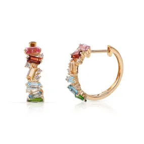14K GOLD DIAMOND AND GEMSTONE HUGGIES