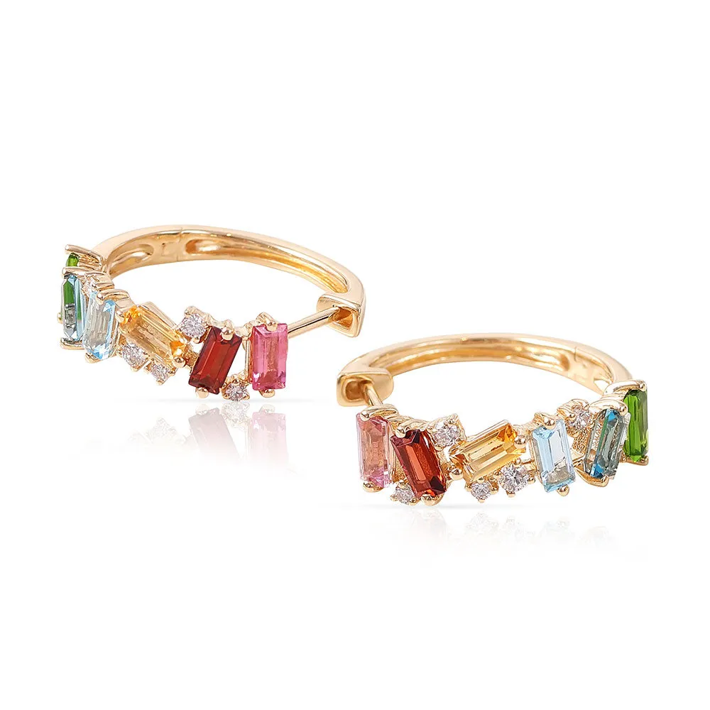 14K GOLD DIAMOND AND GEMSTONE HUGGIES