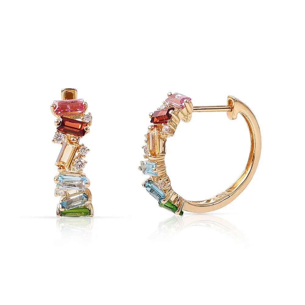 14K GOLD DIAMOND AND GEMSTONE HUGGIES