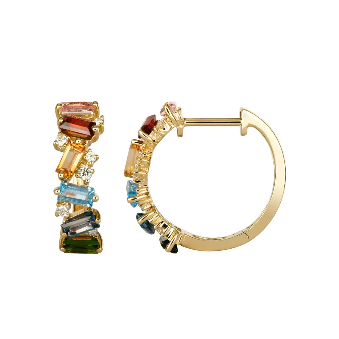 14K GOLD DIAMOND AND GEMSTONE HUGGIES
