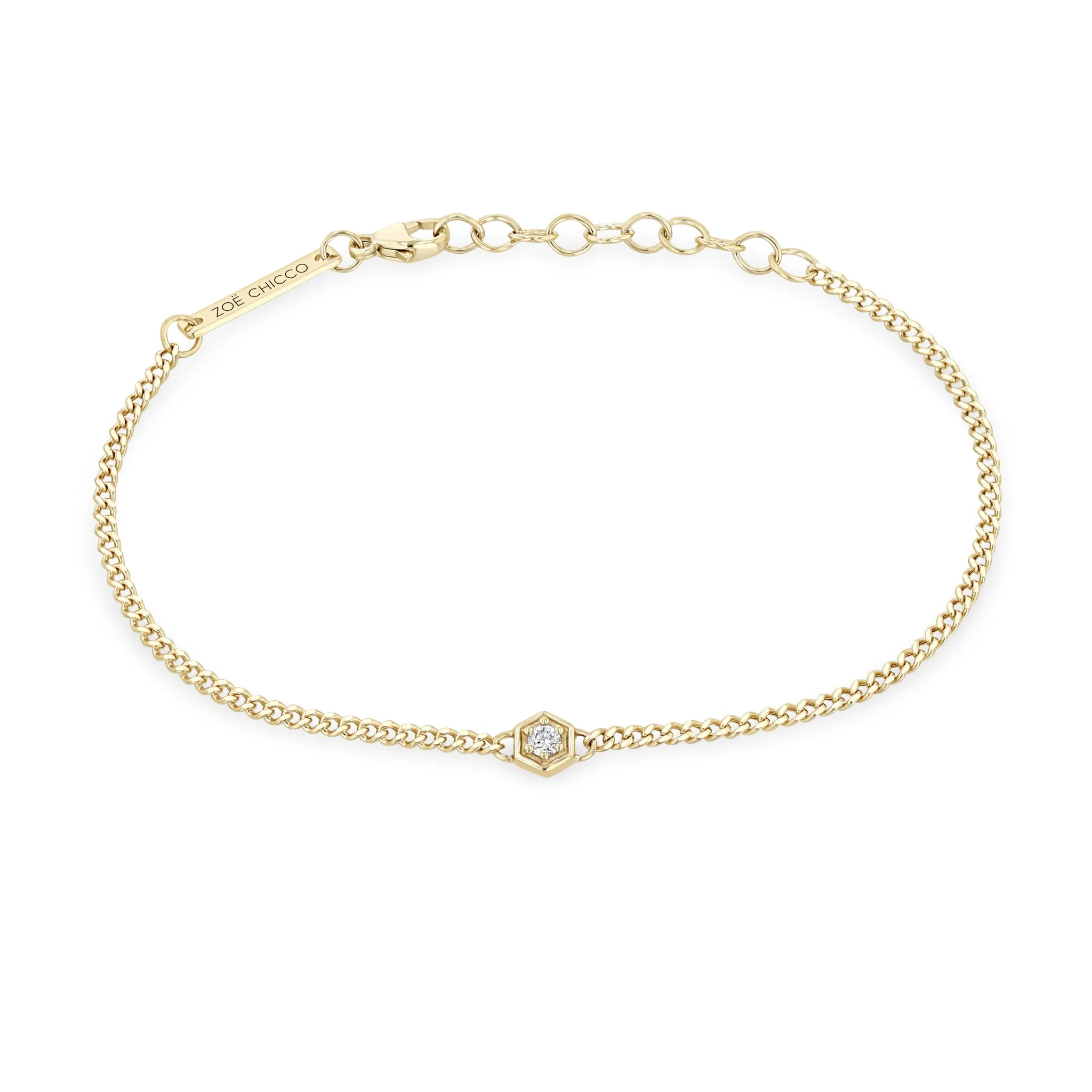 14k Gold Diamond Hexagon Curb Chain Bracelet