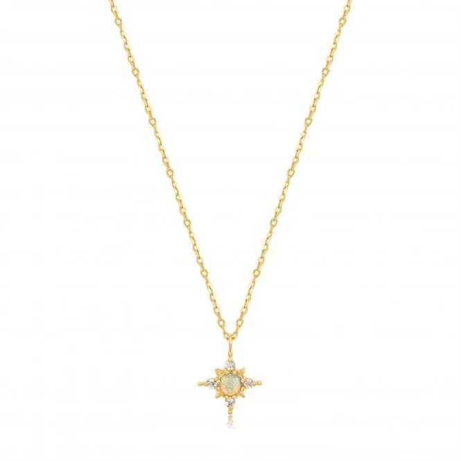 14k Gold Opal White Sapphire Star Necklace NAU001-01YG