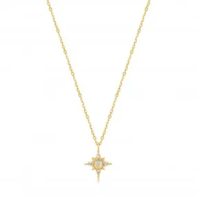 14k Gold Opal White Sapphire Star Necklace NAU001-01YG