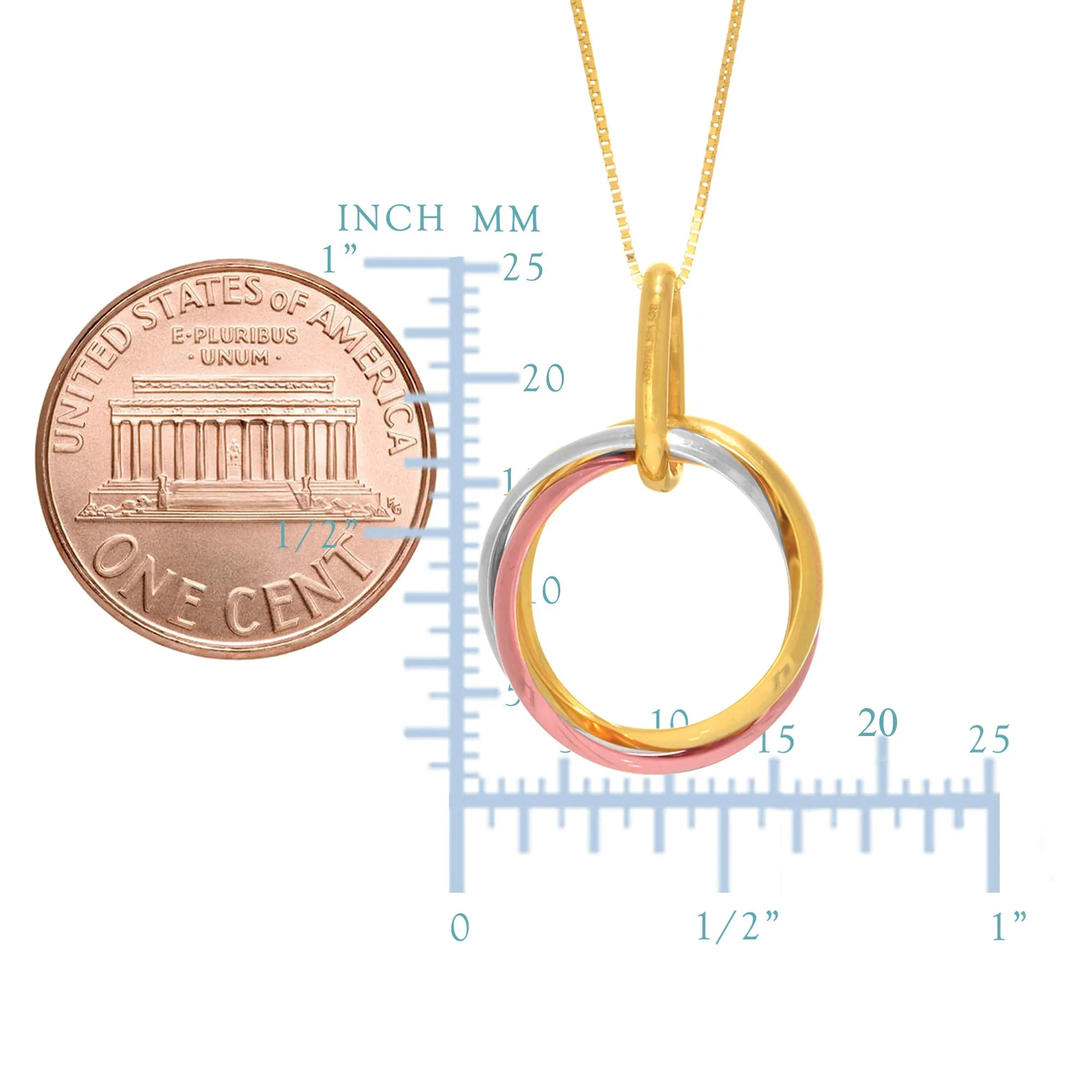 14k Tricolor Rose Gold Open Trinity Ring Pendant Necklace, 18"