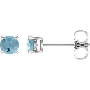 14K White 5 mm Natural Aquamarine Stud Earrings