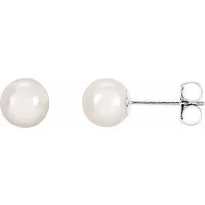 14K White 8 mm Cultured White Akoya Pearl Earrings