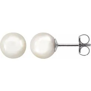 14K White 8 mm Cultured White Akoya Pearl Earrings