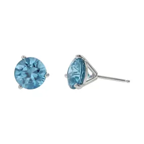 14K White Gold Blue Zircon Stud Earrings
