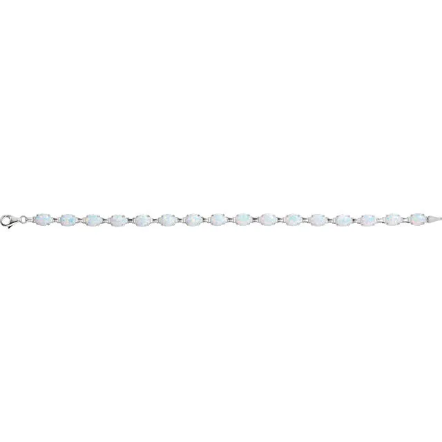 14K White Gold Lab-Grown Opal Line Bracelet